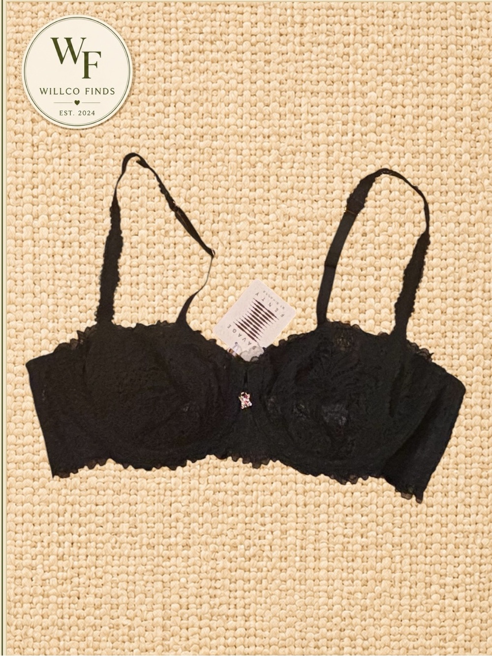 NWT Savage X Fenty Black Lace Underwire Bra 42D Rhinestone Charm
